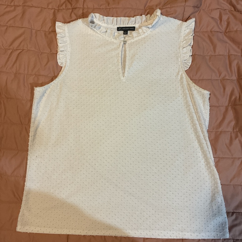 Adrianna Papell Cream Sleeveless Blouse with Ruffle Detail